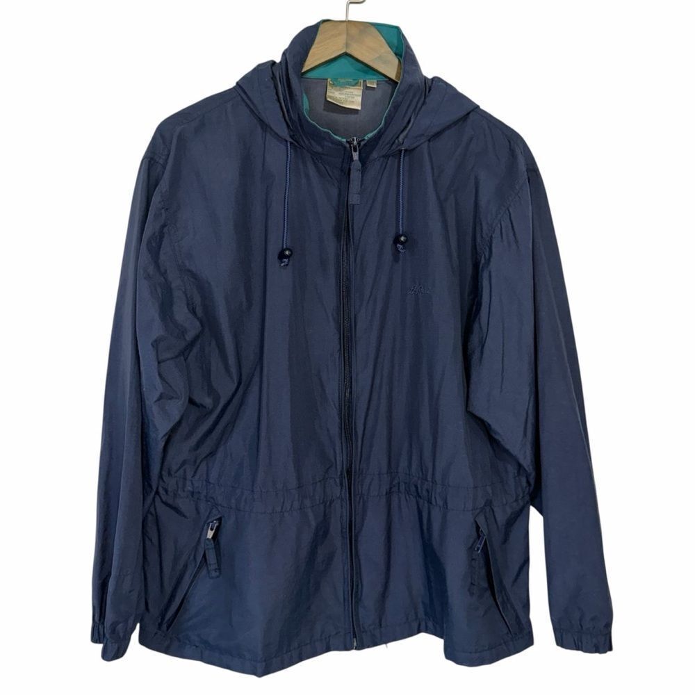 Vintage L.L.Bean Windbreaker Jacket Womens Medium Navy Blue Hooded Zip Up